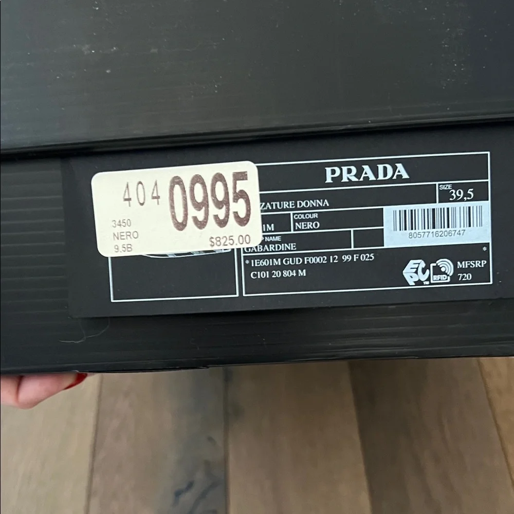 Prada Black Leather Thong Sandals with Silver Buckle